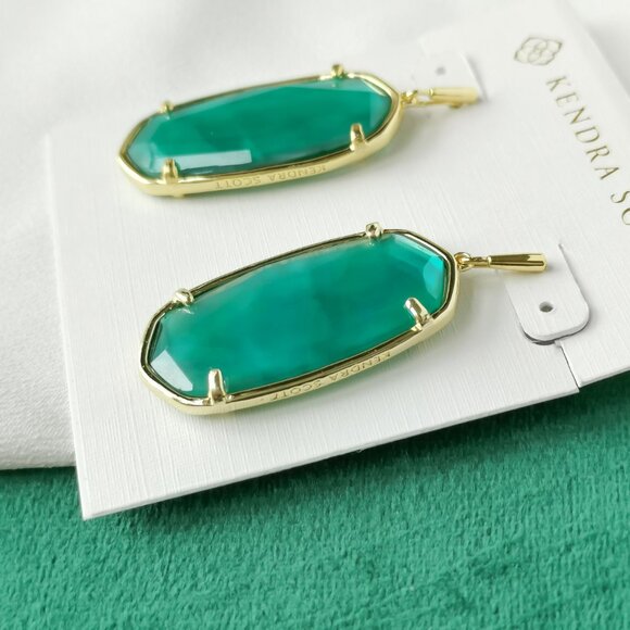 Kendra Scott Gold Drop Earrings - Faceted Elle Jade Green Illusion $68 New - Picture 2 of 3